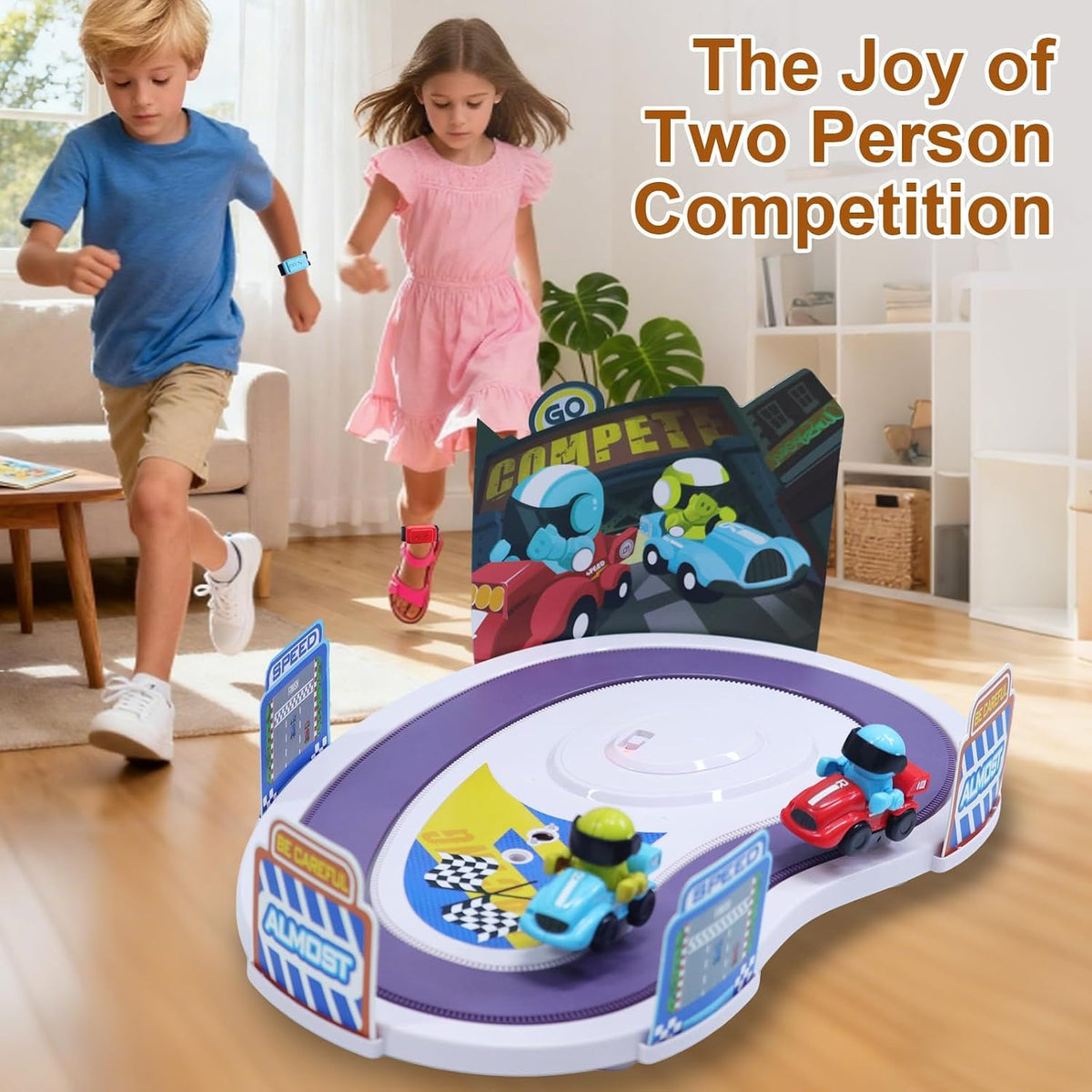Interactive Induction Running Race Game Toy | 2 Player Wireless Motion Sensor Racing Track with Gesture Control Wristbands, Rechargeable Battle Board Game