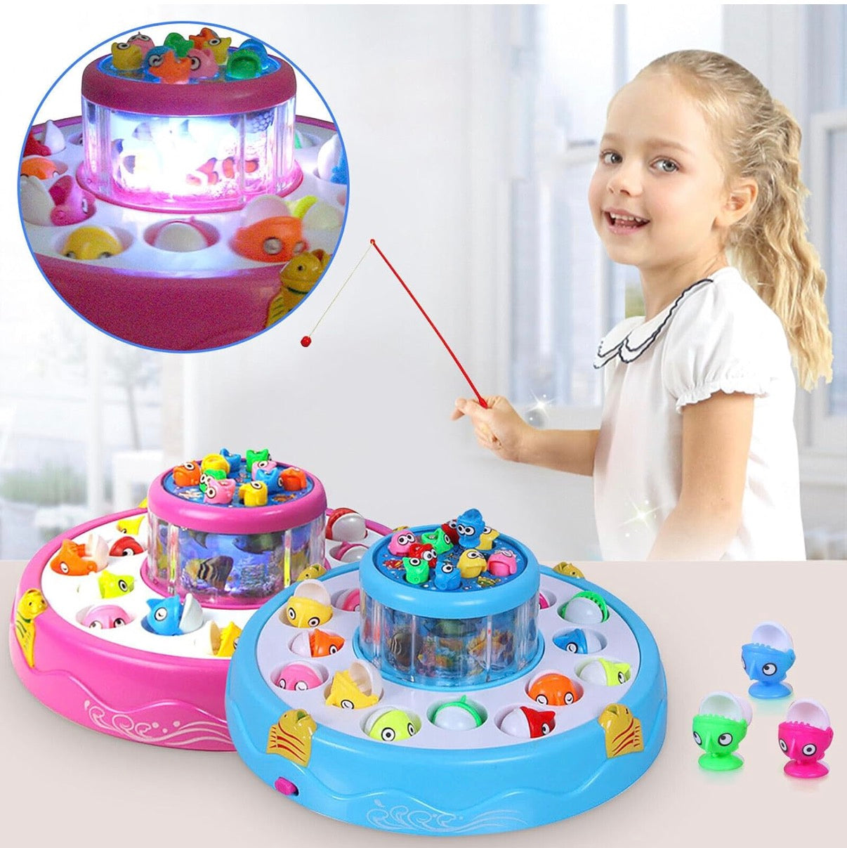 Fishing Game Toy Set — Rotating Pond with Lights & Music