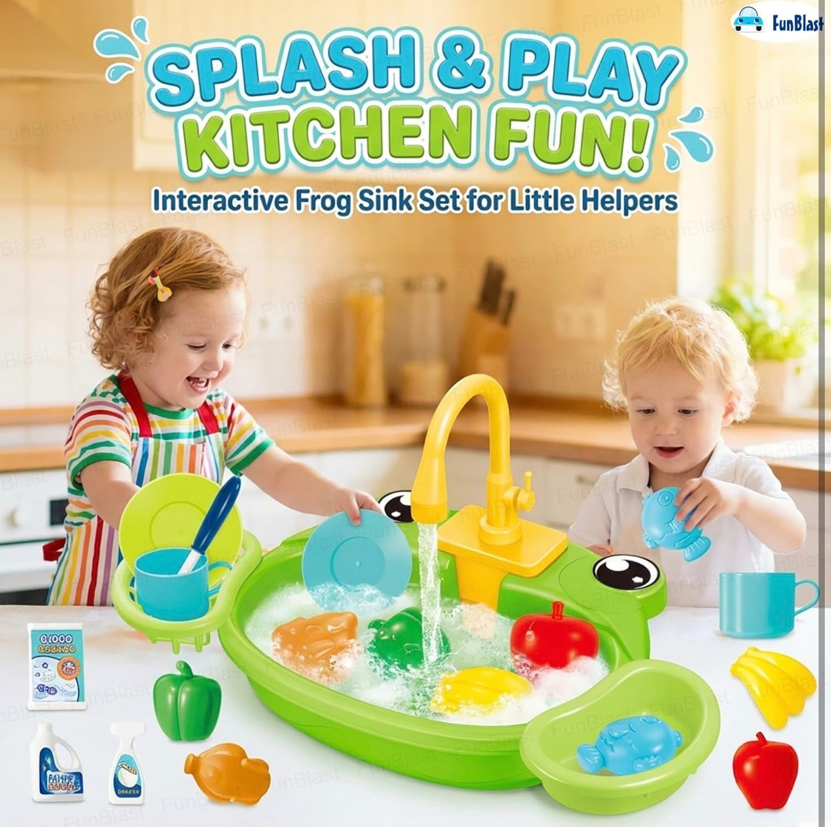 Frog Kitchen Sink Play Set — Running Water Pretend Play