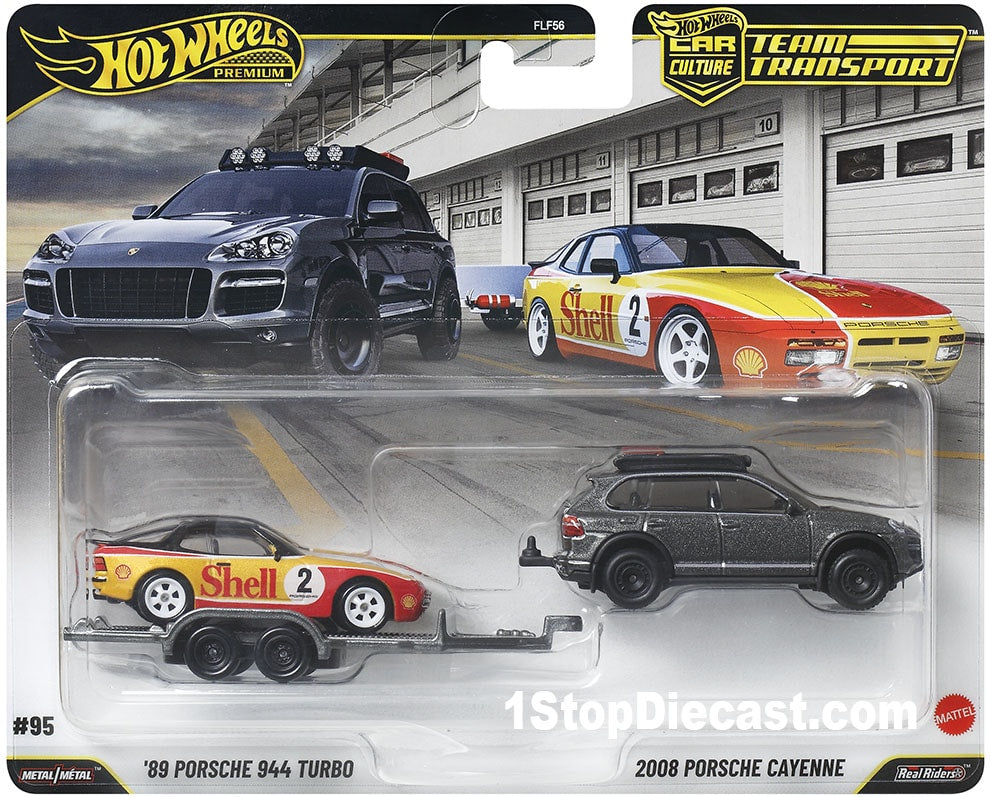 HOTWHEELS PREMIUM CAR CULTURE TEAM TRANSPORT '89 PORSCHE 944 TURBO' & '2008 PORSCHE CAYENNE'