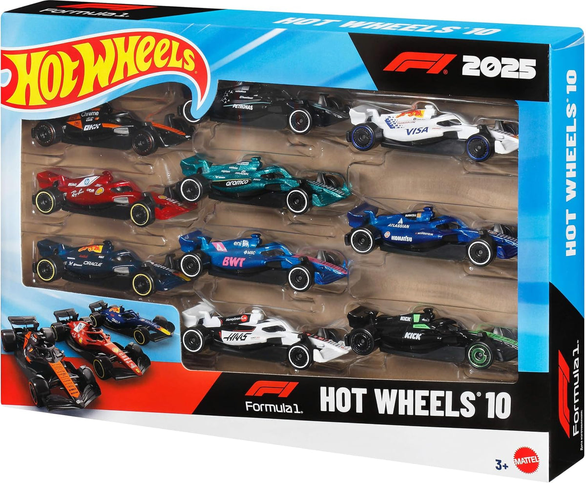 Hot Wheels Formula 1 Toy Cars Set of 10, 1:64 Scale