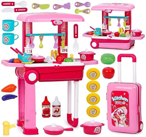 Premium Kitchen Set for Girls — 18-Piece Portable Trolley