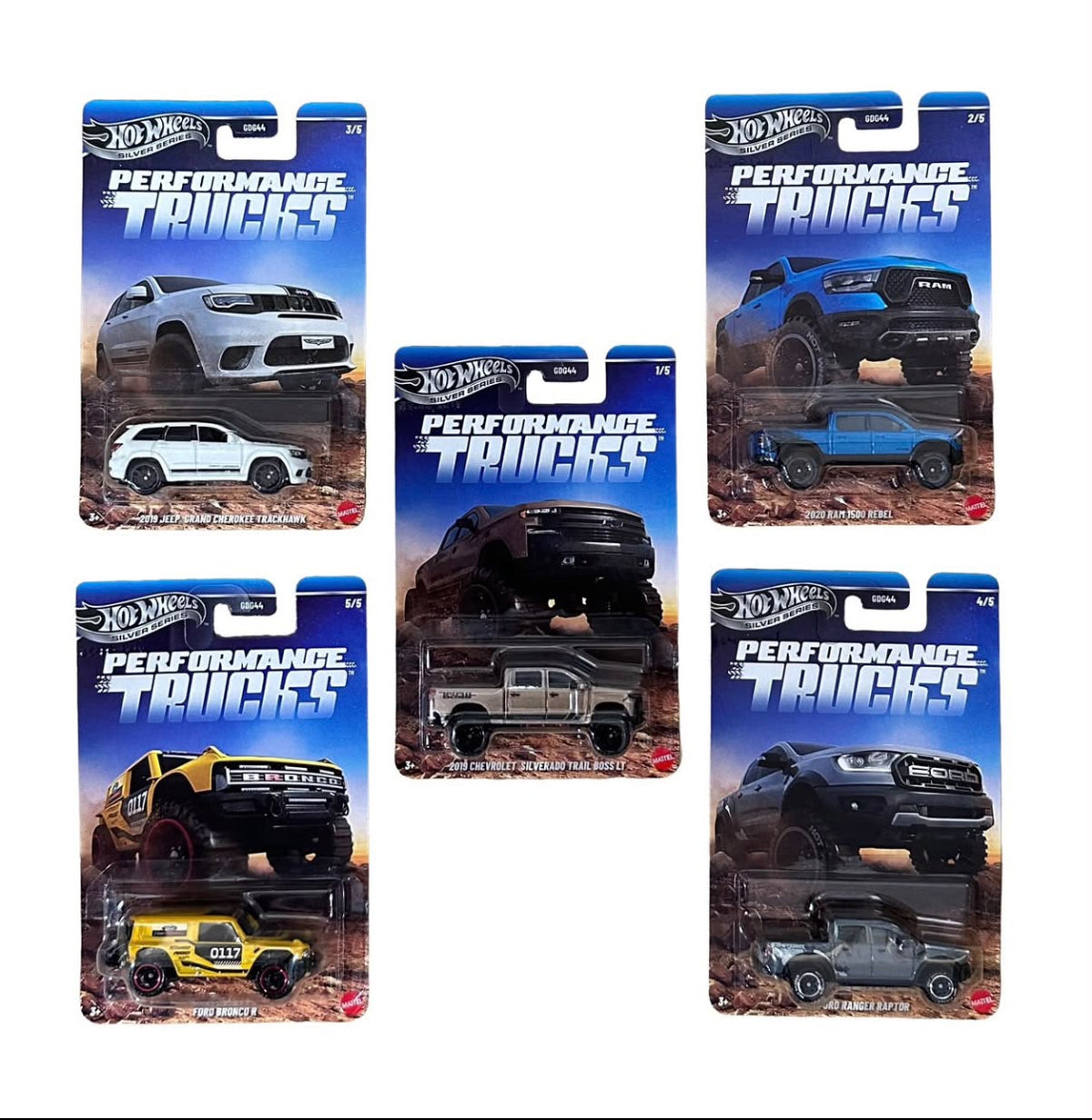 Set Of 5 Hotwheels Silver Series Performance Trucks.
