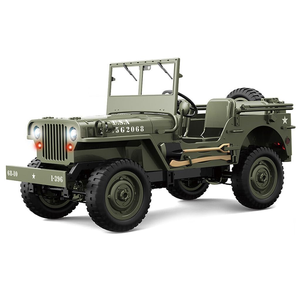 1:12 Remote Control Willys Military Car, 2.4GHz 4WD Off Road RC Rock Crawler with Rechargeable Battery, LED Lights, All Terrain Remote Control Car