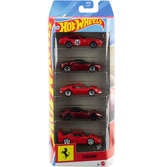 Hot Wheels Car 2026 Ferrari Pack of 5 (Dino 206 GT, SF90 Stradale, 365 GTB4 C, Money Gram Haas, 12 Cilindri F40 Competizione)