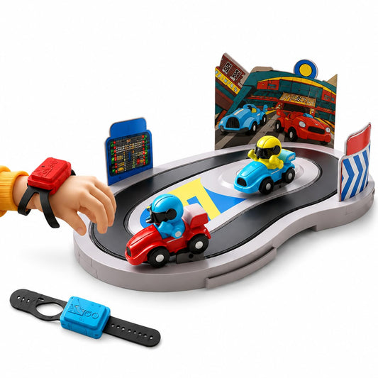 Interactive Induction Running Race Game Toy | 2 Player Wireless Motion Sensor Racing Track with Gesture Control Wristbands, Rechargeable Battle Board Game