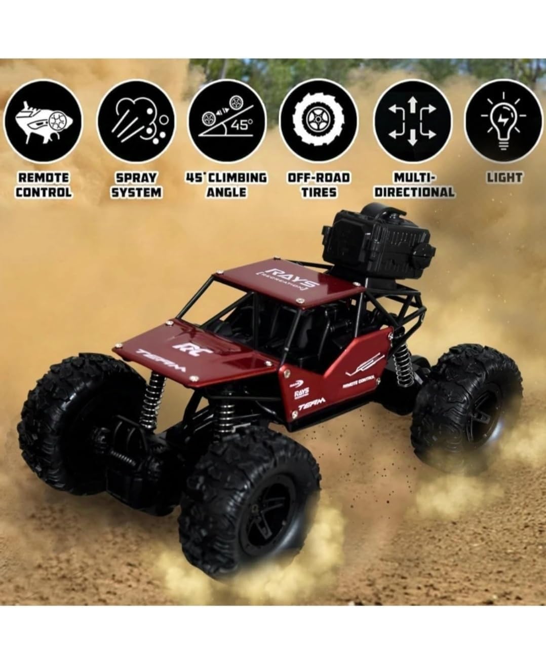Rock Crawler Car with Smoke Off-roader 2Wd RC Car High Speed