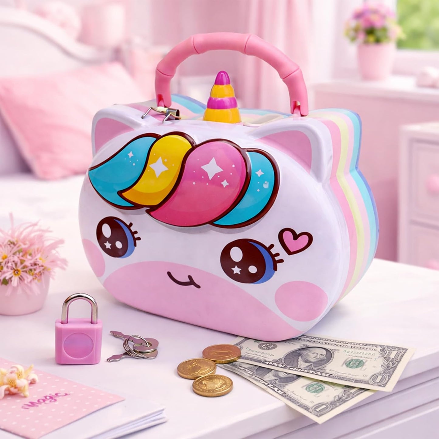 Unicorn Money Safe Piggy Bank with Lock