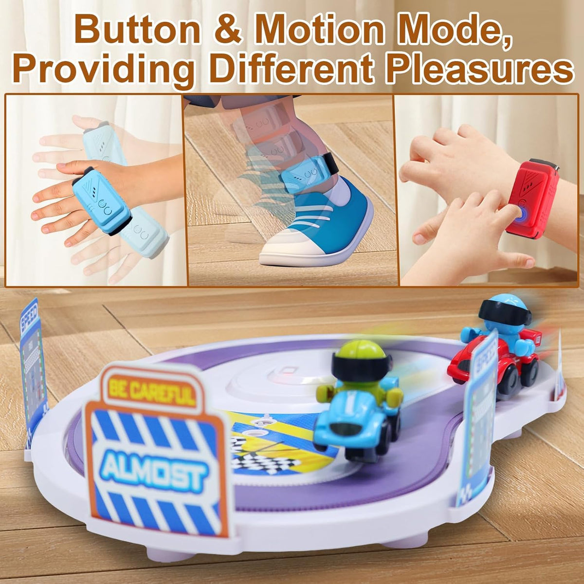 Interactive Induction Running Race Game Toy | 2 Player Wireless Motion Sensor Racing Track with Gesture Control Wristbands, Rechargeable Battle Board Game