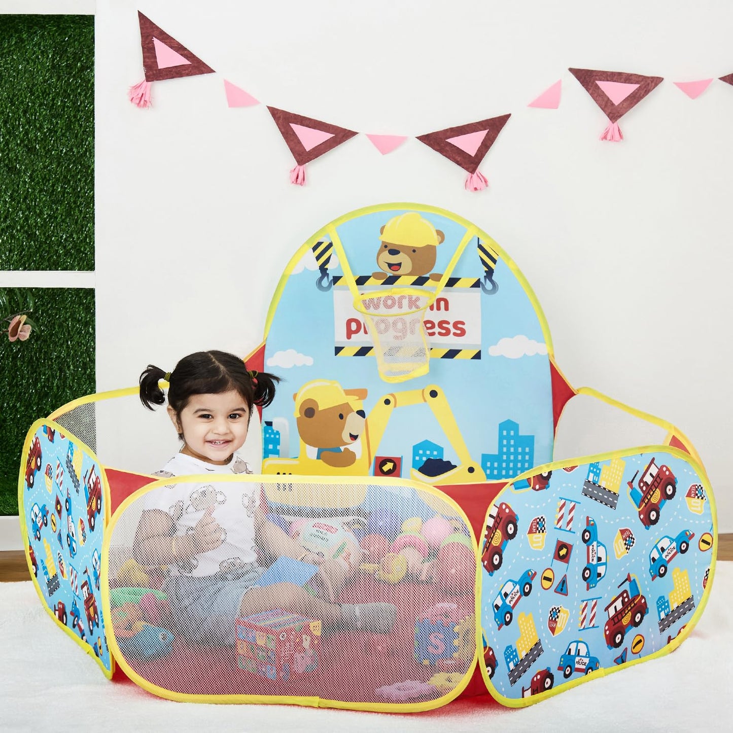 Ball Pit Foldable Ball Play Pool with Basketball