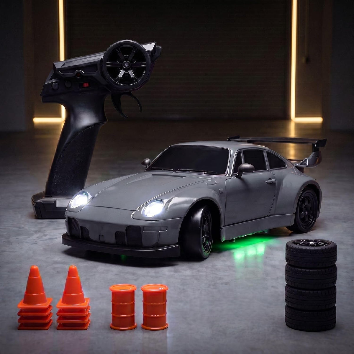 Premium RC Drift Car | 4WD with Boost Mode, 2.4Ghz Long Range Remote, Hard Shell Body, LED Headlights, Race-Ready Build (Burnout Grey)