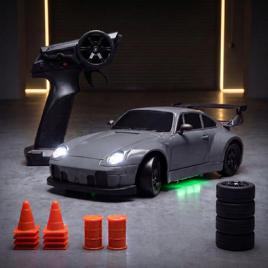 Premium RC Drift Car | 4WD with Boost Mode, 2.4Ghz Long Range Remote, Hard Shell Body, LED Headlights, Race-Ready Build (Burnout Grey)