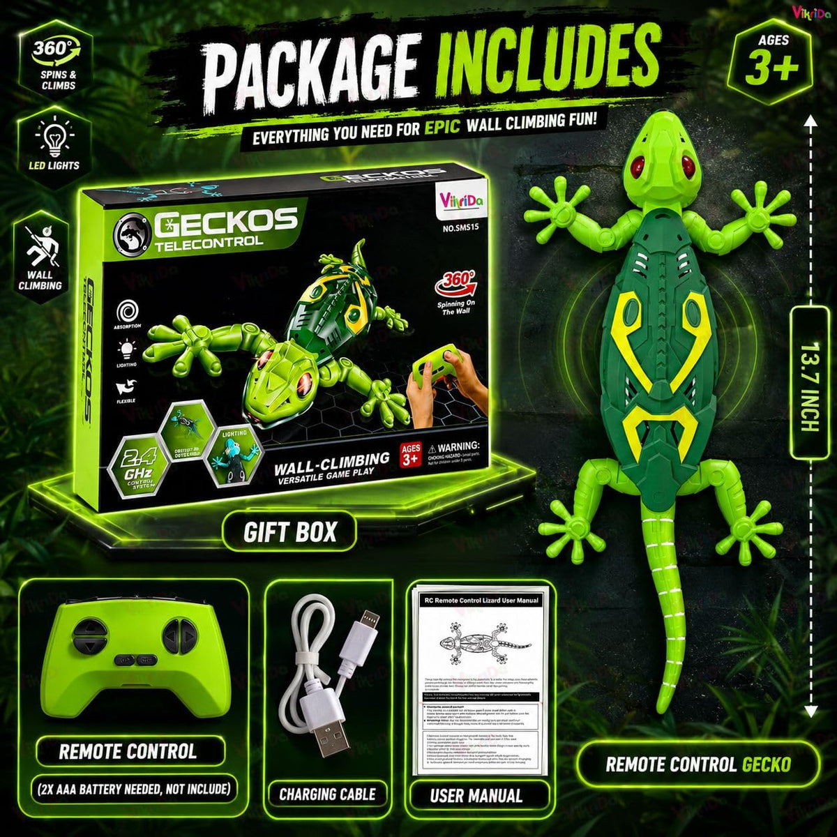 Wall Climbing RC Toy with Remote Control, Rechargeable Creepy Crawler Climbs Walls & Ceilings