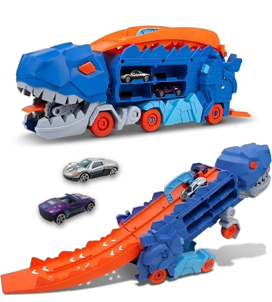 Dinosaur Transporter Truck — Push & Go Playset with 2 Die-Cast Cars