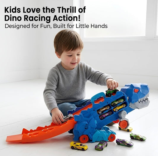 Dinosaur Transporter Truck — Push & Go Playset with 2 Die-Cast Cars