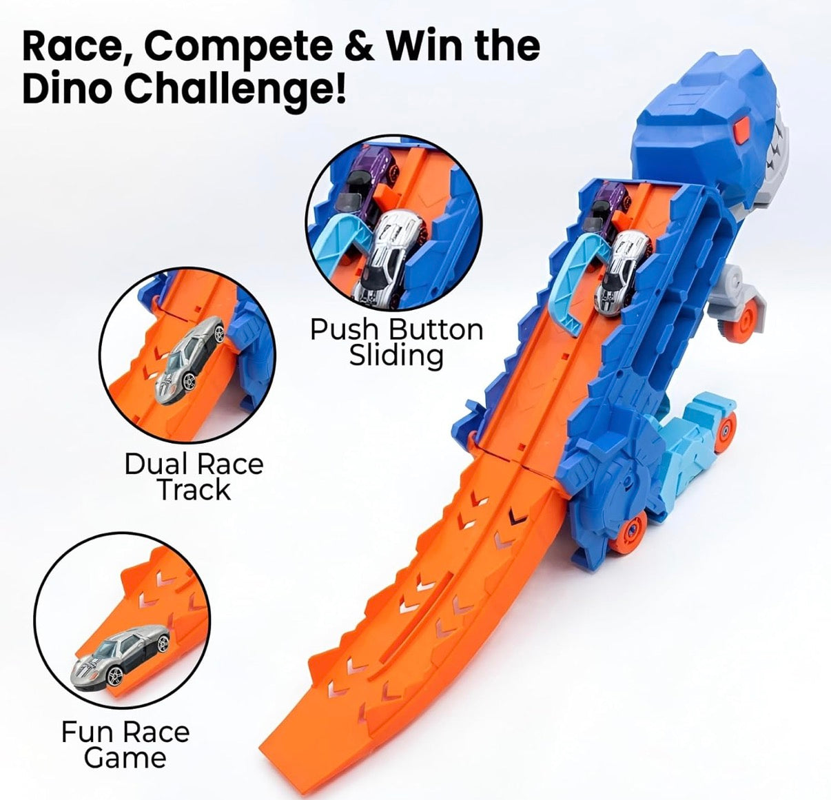 Dinosaur Transporter Truck — Push & Go Playset with 2 Die-Cast Cars