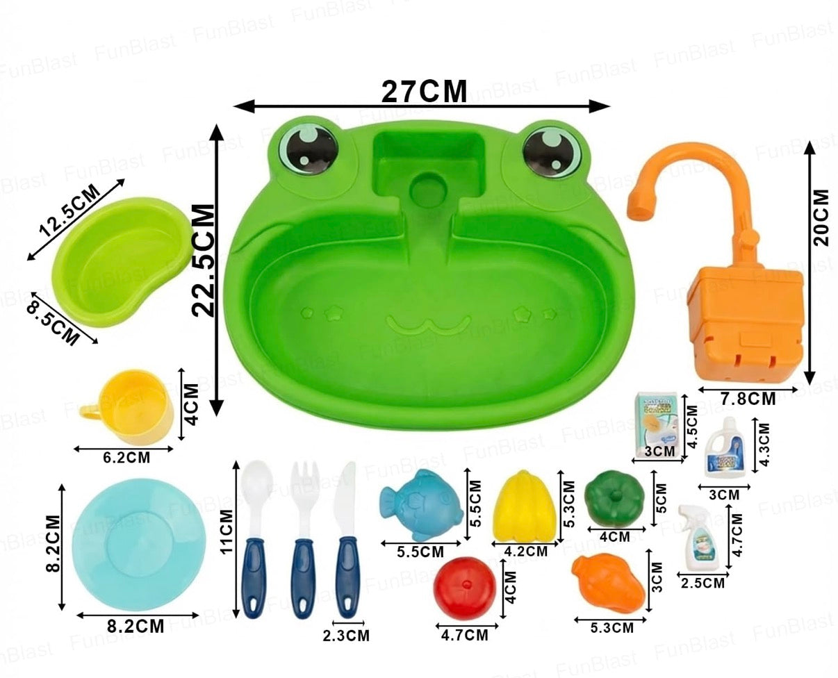 Frog Kitchen Sink Play Set — Running Water Pretend Play