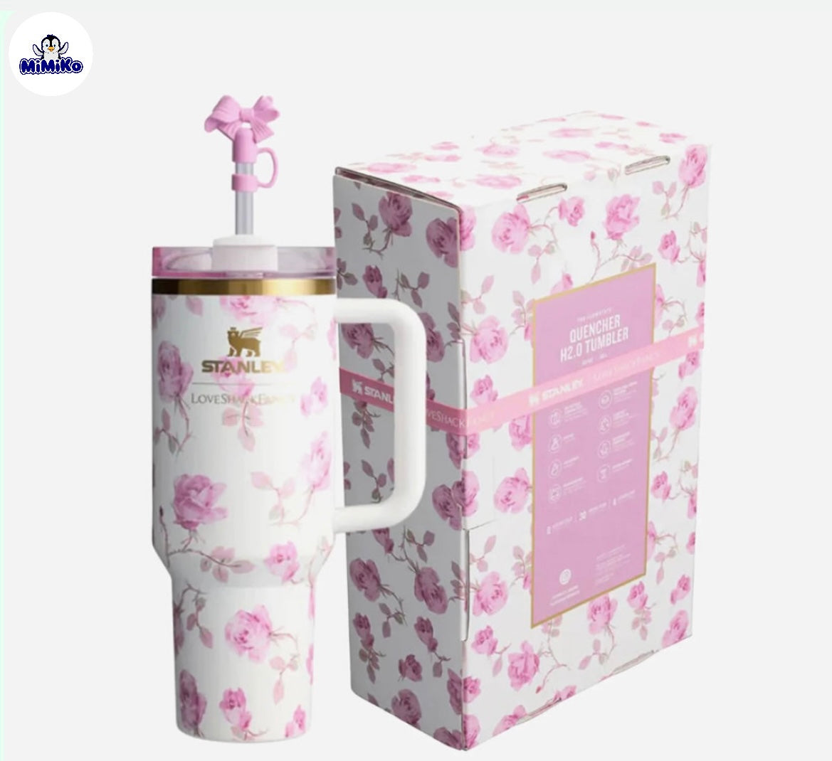Floral Insulated Tumbler — 1.2L with Bow Straw Cap