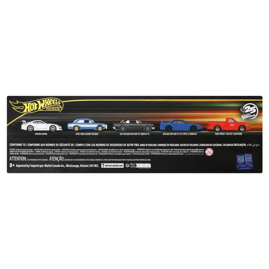 Hot Wheels Premium Fast & Furious Brian O'Conner 5-Car Collector Set – 1:64 Scale Die-Cast Models