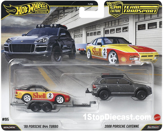 HOTWHEELS PREMIUM CAR CULTURE TEAM TRANSPORT '89 PORSCHE 944 TURBO' & '2008 PORSCHE CAYENNE'