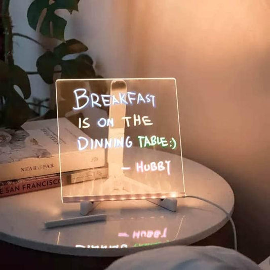 DIY 3D Acrylic Writing Pad LED Lamp - note written on glowing board