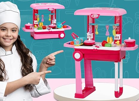 Premium Kitchen Set for Girls — 18-Piece Portable Trolley