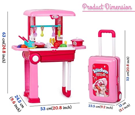 Premium Kitchen Set for Girls — 18-Piece Portable Trolley