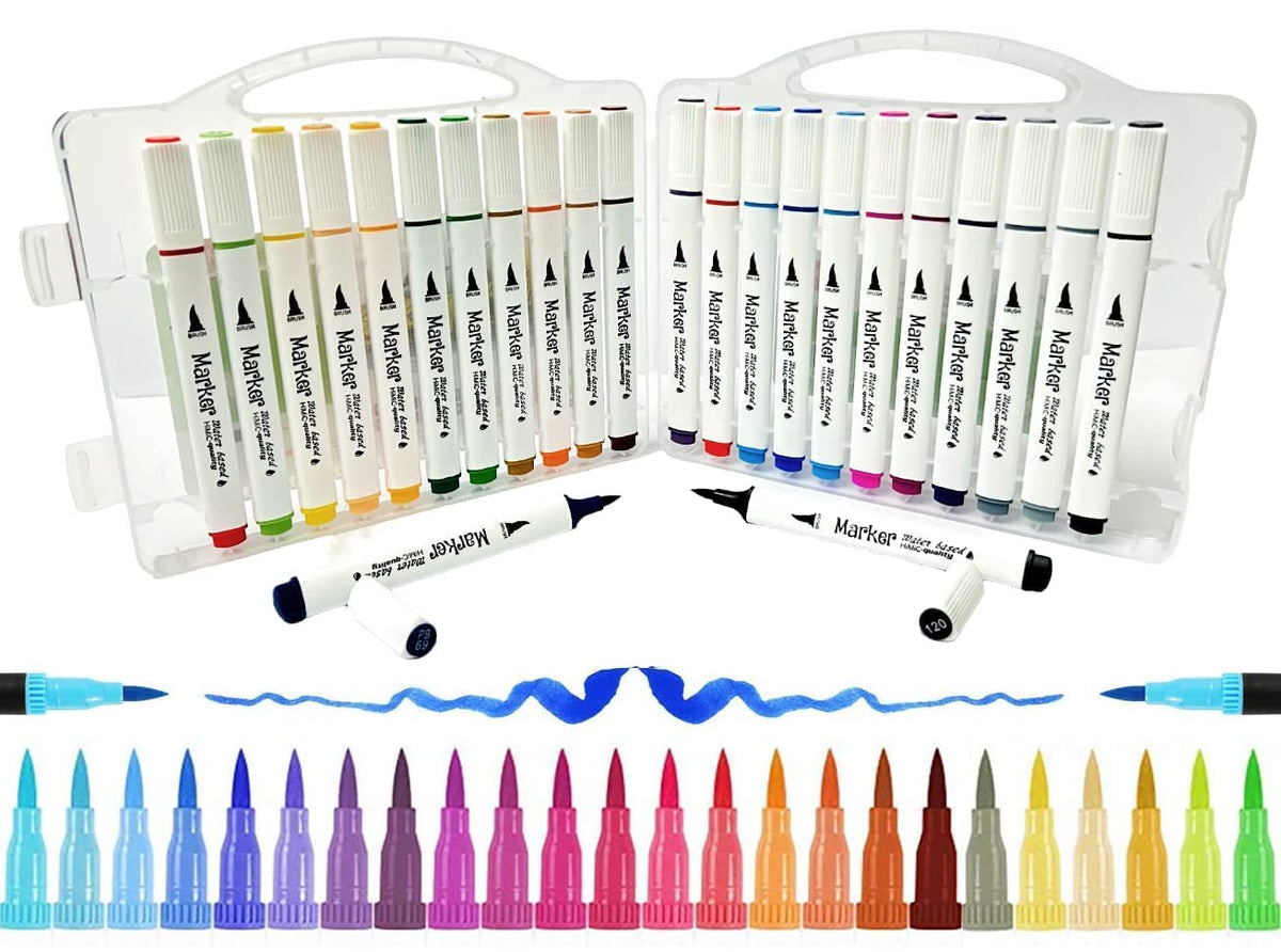 24-Shade Dual Tip Acrylic Brush Marker Pen Set