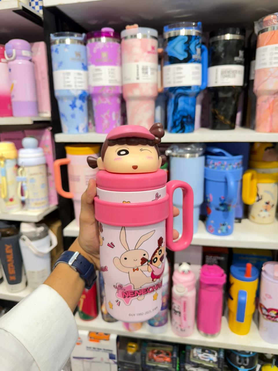 Shinchan Premium Plush Head Insulated SS Tumbler - Nenechan design 900ml