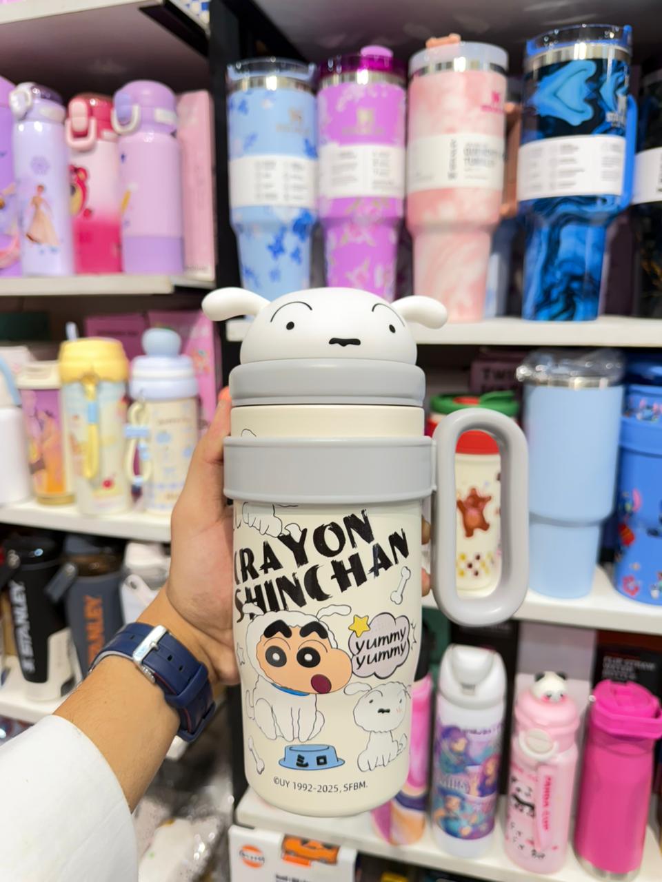 Shinchan Premium Plush Head Insulated SS Tumbler - Shiro Puppy design 900ml