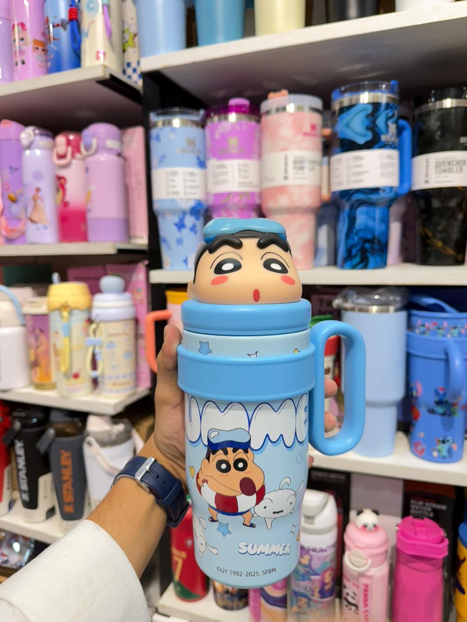 Shinchan Premium Plush Head Insulated SS Tumbler - Summer design 900ml