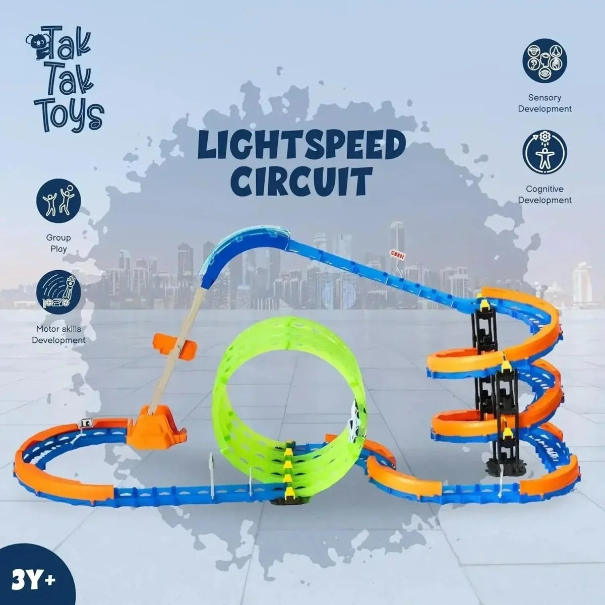Tak Tak Toys Lightspeed Glow Track Set – Buildable Racing Toy