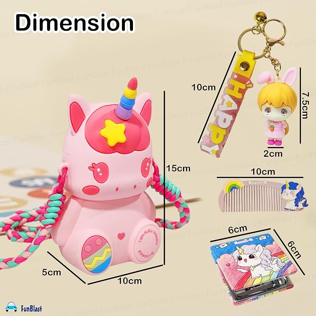 Unicorn Bag with mirror keyring comb